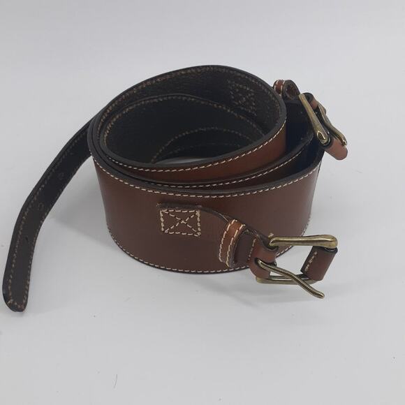 Land's Ends Wide Brown Leather Crossett Belt Fashion Dress L - Picture 2 of 10